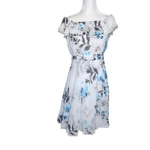 White House Black Market Floral Off Shoulder Ruffle Summer Dress Size 6